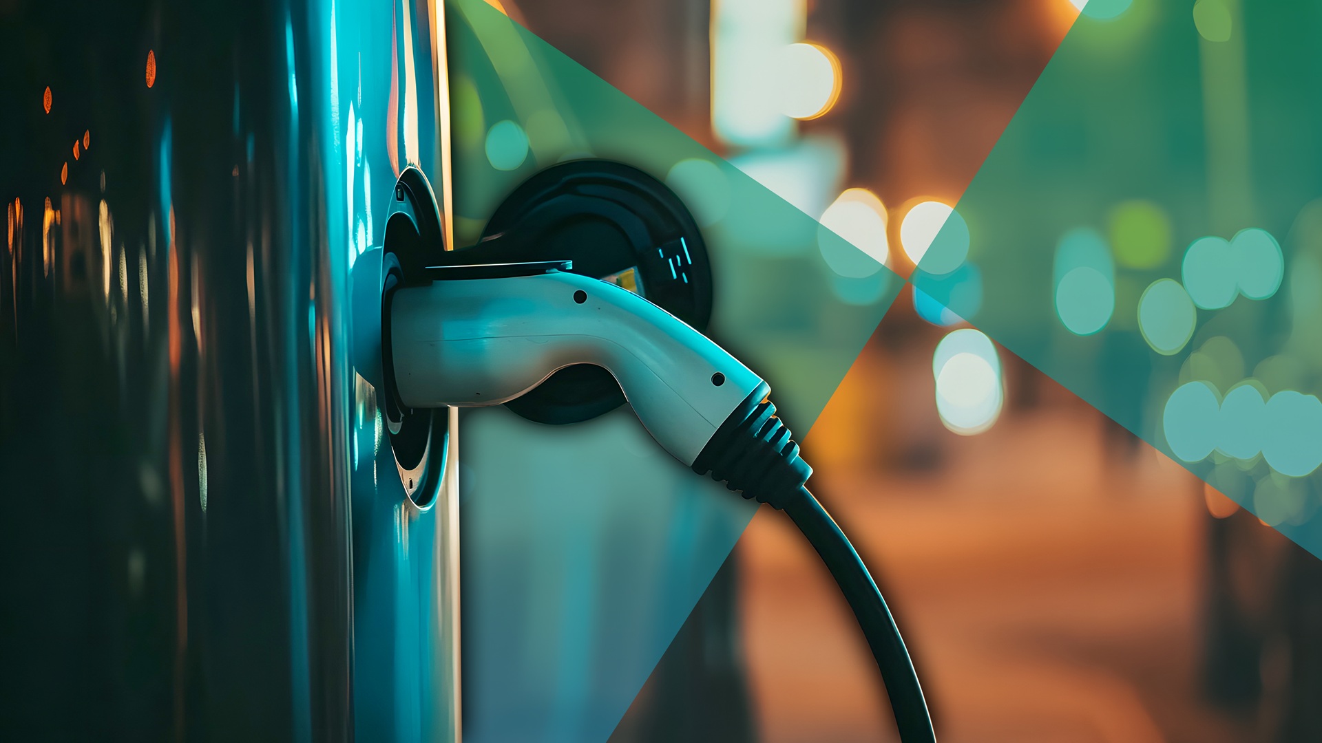 A close-up view of an electric vehicle charging station, surroun